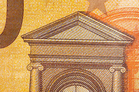 Closeup of 50 Euro banknote, Design of new 50 Euro Bills. European Money Fifty Euros. European...