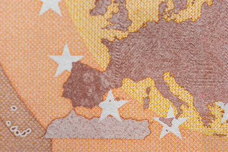Closeup of 50 Euro banknote, Design of new 50 Euro Bills. European Money Fifty Euros. European Monetary Unionの写真素材