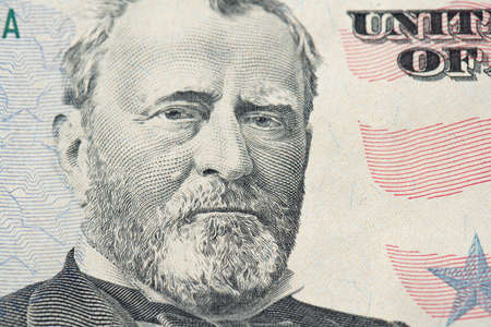 Fifty Dollar Bills. United States Money, 50 USD Cash Bills. Closeupの写真素材