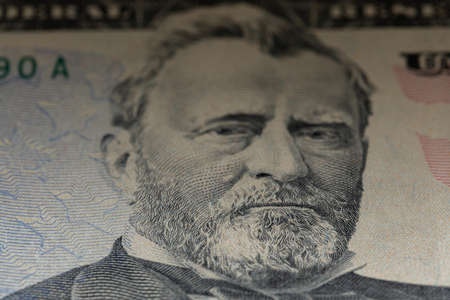 Closeup 50 Dollar Banknote. Fifty USD background. United States Dollar Bills.の写真素材