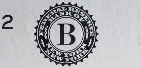 Federal reserve bank of New York. Seal on one dollar banknote