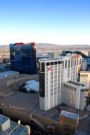 Aerial view of Las Vegas hotel Planet Hollywood. Viewed from top of Eiffel Tower Hotel.のeditorial素材