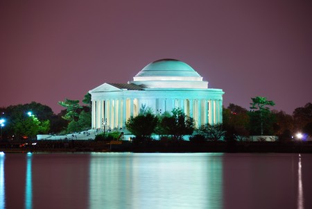 Thomas Jefferson Memorial illuminated with light closeup. Washington DC.のeditorial素材