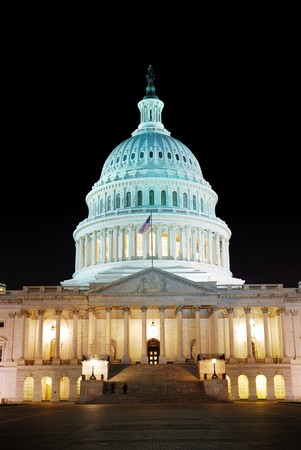 Capitol hill building at night illuminated with light, Washington DC. の写真素材