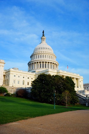 Capitol building sunset with blue sky, Washington DCの写真素材