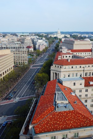 Pennsylvania avenue, Washington DC, aerial view with capitol hill building and streetの写真素材