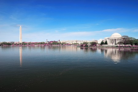 Washington DC panorama with Washington monument and Thomas Jefferson memorial. のeditorial素材