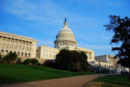 Capitol Hill Building in detail at sunset, Washington DCの写真素材