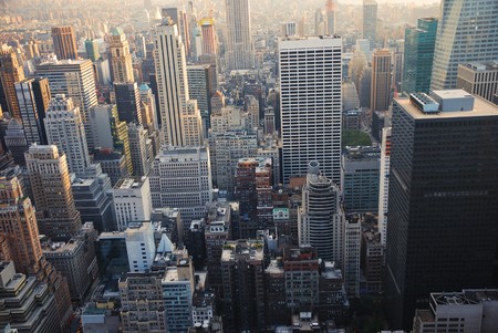 New York City manhattan skyscrapers view from air. New York City manhattan skyscrapers view from air.