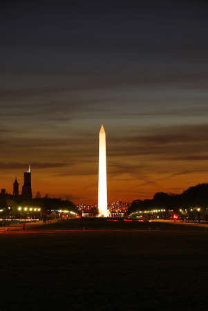 National mall illuminated at night, Washington DC.の写真素材