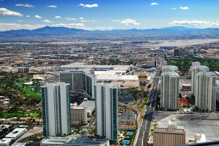 Las Vegas City Skyline Aerial view with mountain and hotels.の写真素材