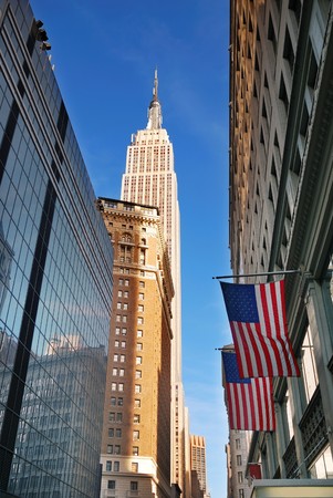 Empire State Building in New York City Manhattan Fifth Avenue with street view and skyscrapers.のeditorial素材