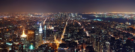 New York City aerial view panorama with Manhattan skyline at night. の写真素材