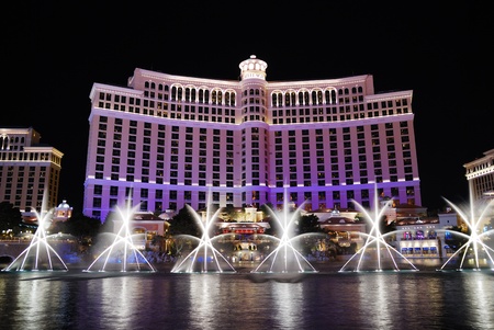 Las Vegas, Nevada - March 4,  Bellagio Hotel at night with fountain show., March 4, 2010 in Las Vegas, Nevada.のeditorial素材