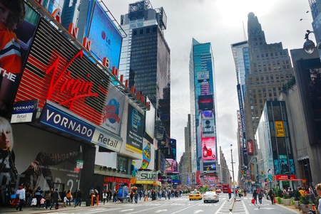 NEW YORK CITY - SEP 5: Times Square, featured with Broadway Theaters and huge number of LED signs,...