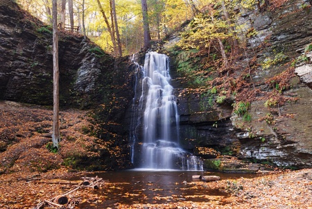 Autumn Waterfall in mountain with foliage. Bridesmaid Falls from Bushkill Falls, Pennsylvania.の写真素材