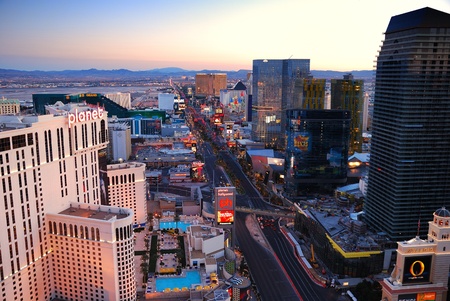 LAS VEGAS - MAR 4: Vegas Strip aerial view on March 4, 2010 in Las Vegas, Nevada. The Las Vegas Strip is 3.8 mile stretch featured with world class hotels and casino.のeditorial素材