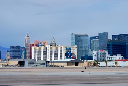 LAS VEGAS - MAR 4: Vegas Strip, 3.8 mile stretch featured with world class hotels and casino, aerial night view on March 4, 2010 in Las Vegas, Nevada.のeditorial素材