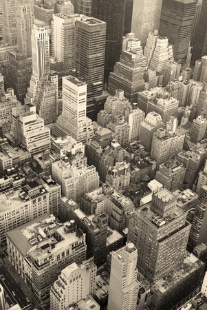New York City Manhattan skyline aerial view black and white with skyscrapers and street.の写真素材