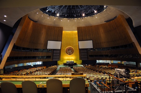 NEW YORK CITY, NY, USA - MAR 30: The General Assembly Hall is the largest room in the United Nations with seating capacity for over 1,800 people. March 30, 2011 in Manhattan, New York City.のeditorial素材