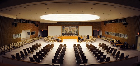 NEW YORK CITY, NY - MAR 30: The Security Council Chamber is located in the United Nations Conference Building and is designed by Arnstein Arneberg. March 30, 2011 in Manhattan, New York City. のeditorial素材
