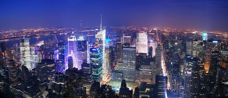 New York City Manhattan Times Square skyline aerial view panorama at night with skyscrapers and street.の写真素材