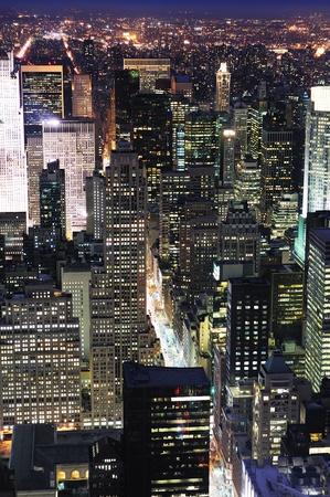 New York City Manhattan aerial view at dusk with urban city skyline and skyscrapers buildings black and whiteの写真素材