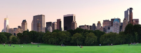 New York City Central Park at dusk panorama with Manhattan skyline and skyscrapers. の写真素材