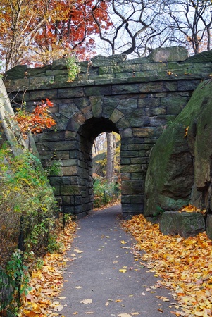 Stone bridge in Autumn in New York City Manhattan Central park.の写真素材