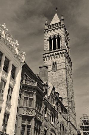 Boston Old South Church closeup black and whiteの写真素材