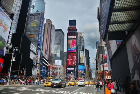 NEW YORK CITY - SEP 5: Times Square, featured with Broadway Theaters and huge number of LED signs,...