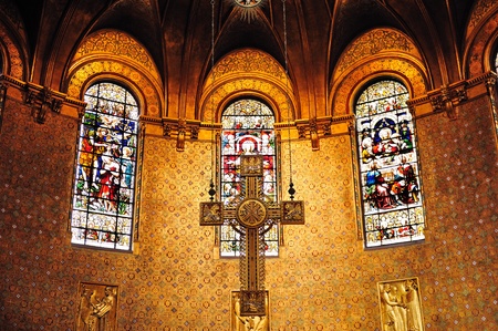 Cross in Boston Trinity Church interior view with beautiful pattern and decoration.のeditorial素材