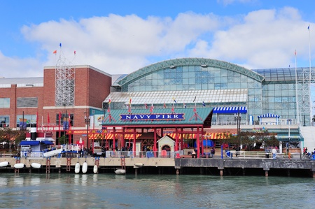 CHICAGO, IL - Oct 1: Navy Pier and skyline on October 1, 2011 in Chicago, Illinois. It was built in 1916 as 3300 foot pier for tour and excursion boats and is Chicago's number one tourist attraction.のeditorial素材