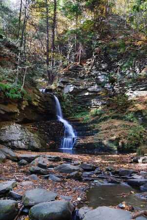 Autumn Waterfall in mountain from Bushkill Falls, Pennsylvania.の写真素材
