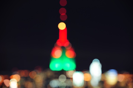 Empire State Building out of focus blur with bokeh at night in New York City Manhattan.のeditorial素材