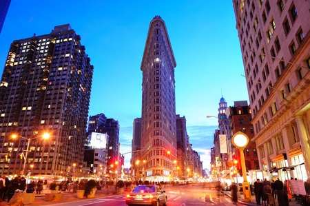 NEW YORK CITY, NY - DEC 30: Flatiron Building at night on March 30, 2011 in New York City. Flatiron...
