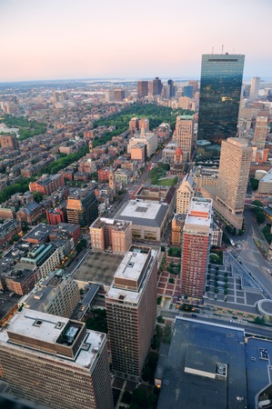 Urban city aerial view. Boston aerial view with skyscrapers at sunset with city downtown skyline.のeditorial素材