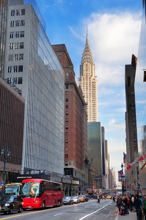 NEW YORK CITY, NY, USA - DEC 30: Chrysler Building in the day with street on December 30, 2011, New York City. It was designed by architect William Van Alena as Art Deco architecture in US.のeditorial素材