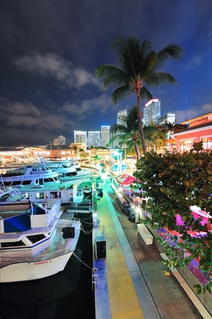 MIAMI, FL - FEB 8: Bayside Marketplace at night on February 8, 2012 in Miami, Florida. It is a festival marketplace and the top entertainment complex in Downtown Miami attracting 15M people annually.のeditorial素材