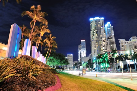 MIAMI, FL - FEB 8: Bayside Marketplace at night on February 8, 2012 in Miami, Florida. It is a festival marketplace and the top entertainment complex in Downtown Miami attracting 15M people annually.のeditorial素材