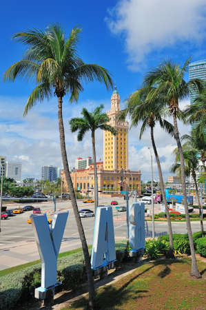 MIAMI, FL - FEB 7: Freedom Tower on street on February 7, 2012 in Miami, Florida. As a memorial to Cuban immigration and Miami city landmark, it is declared as US National Historic Landmark in 2008.のeditorial素材