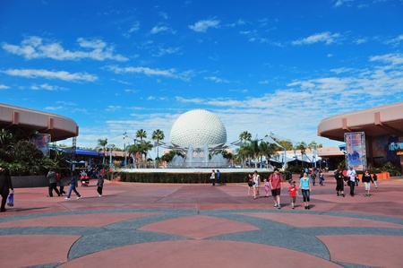 ORLANDO, FL - FEB 13: Disney Epcot Space Ship Earth closeup on February 13, 2012 in Orlando,...