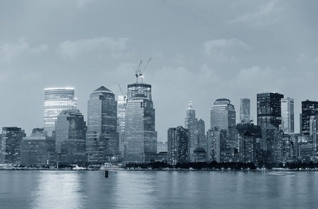 New York City Manhattan downtown skyline over Hudson River panorama black and whiteのeditorial素材