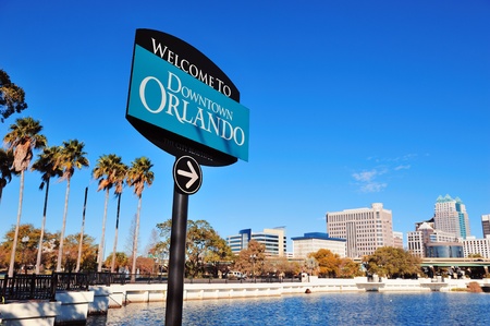 Orlando downtown welcome sign with tropical sceneのeditorial素材