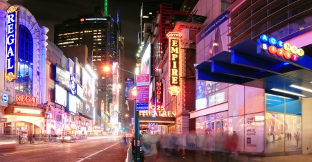NEW YORK CITY, NY - DEC 12: 42nd Street with traffic and commercials on December  12, 2011 in New York City. 42nd Street is a major crosstown street known for its theaters and landmark architectures.のeditorial素材