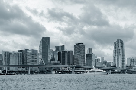 Miami skyline with cloud in black and whiteの写真素材
