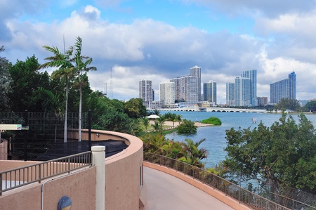 Miami downtown city skyline in the day with cloud and blue skyの写真素材