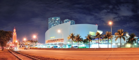MIAMI, FL - FEB 7: American Airlines Arena at night on February 7, 2012 in Miami, Florida. It is home to the Miami Heat with 2105 seats and has the Florida's largest theater The Waterfront Theater.のeditorial素材