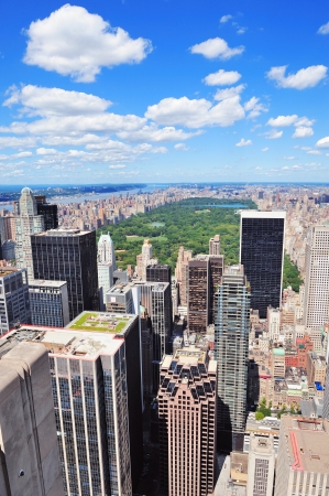 New York City Manhattan midtown aerial panorama view with skyscrapers and central park in the day のeditorial素材
