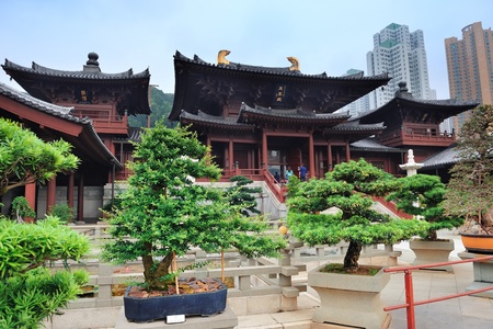 Pagoda style Chinese architecture in garden in Hong Kong.のeditorial素材